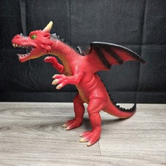 2018 11” Toys R Us Red Dragon w/ Green Eyes Fantasy Soft Rubber Toy