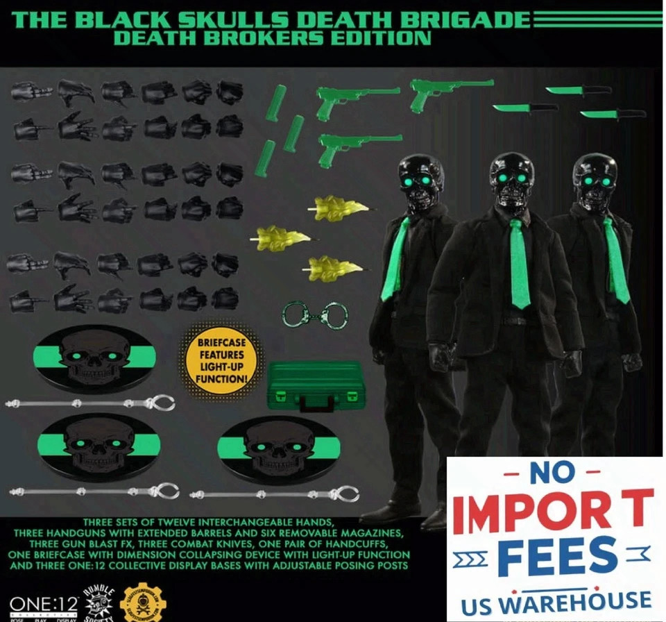 Mezco One:12 Collective Black Skulls Death Brokers 3-Pack Figure Light-Up