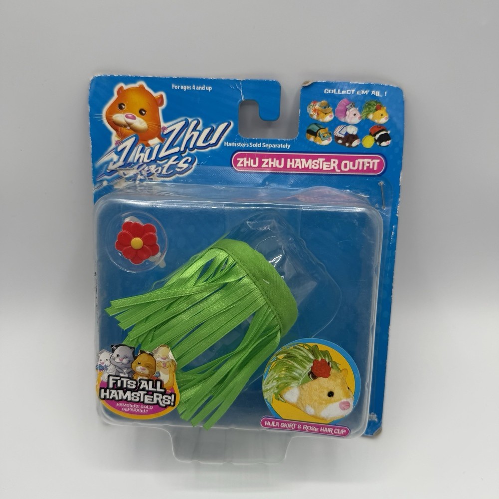 Zhu Zhu Pets Hampster Outfit (2008) Cepia Green Hula Skirt & Rose Hair Clip Clot