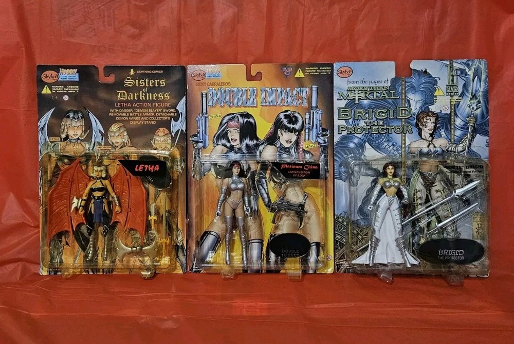 Lot 3 1990s Skybolt Action Figures Comics Brigid Double Impact Sisters Darkness