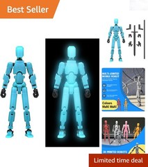 3D Printed Robot Action Figure 6in Glow Blue Articulated Toy Collectible