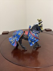 Black Plastic Horse Blue Red & Gold Medieval Gear 4 in Tall X 5 in Long