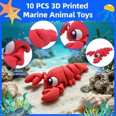 10PCS 3D Printed Ocean Animals Set for Goodie Bag Stuffers, Fidget Sea Animals