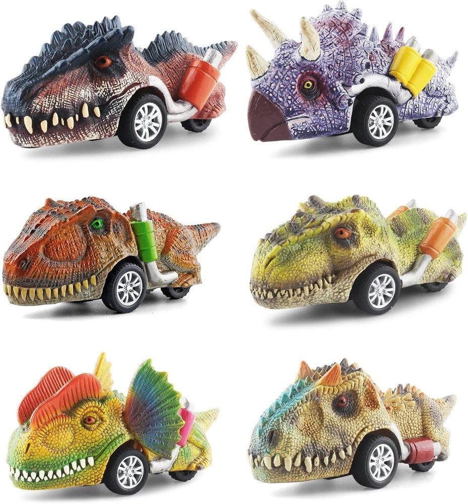 Dinosaur Toy Pull Back Cars, 6 Pack Dino Toys for Kids Ages 3 and Up