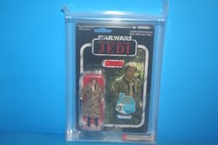 STAR WARS 2011 AFA GRADED MINT ON CARD TVC HAN SOLO TRENCH COAT FIGURE WEAPON