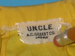 Vtg 1965 AC Gilbert UNCLE Yellow Jumpsuit+Black Helmet for 12″ Action Figure EUC