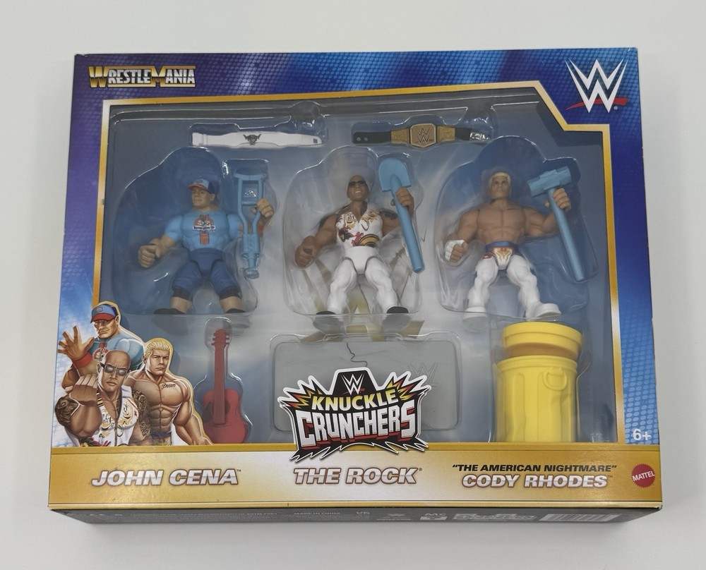 NIB 2024 WrestleMania Knuckle Crunchers John Cena The Rock Cody Rhodes – NEW