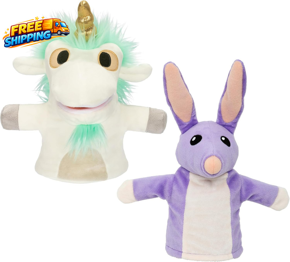 Unicorse & Bob Bilby Hand Puppet Plush Toys, 8-9”, 2-Pack | Soft Deluxe Fabric,