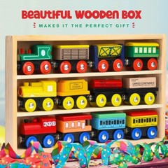 Wooden Train Set 12 Pcs Magnetic Includes 3 Engines-Toy Train Sets for Kids