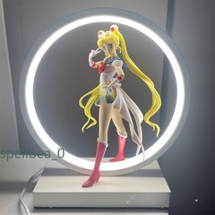 Sailor Moon PVC Figure Statue + Round LED Light Up Stand Night Lamp Xmas Gift BN