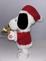 Hallmark Plush Christmas Bell Ringing Snoopy Animated Gold Red Santa EUC Holiday
