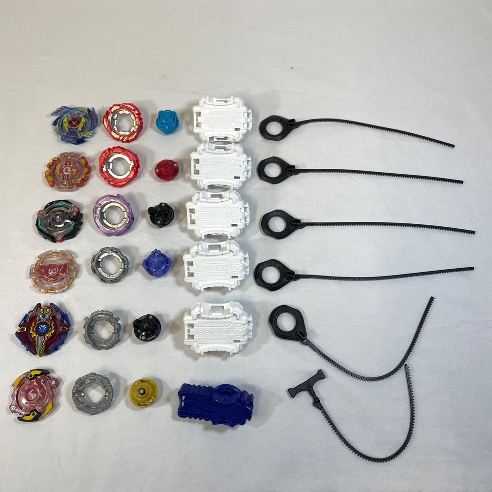 Beyblade Burst Metal & Plastic Mixed Lot of 6 with Launchers & Parts Sold As Is