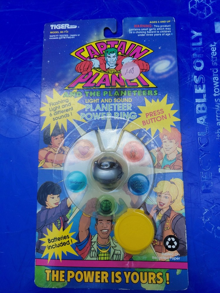 Captain Planet Planeteer Power Ring Silver Version NEW Vintage 1991 Tiger Toys