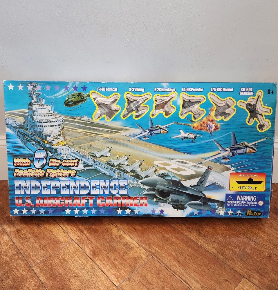 1998 RedBox Toys Independence U.S Aircraft Carrier Ship 31″, W/ 6 Die Cast Plane