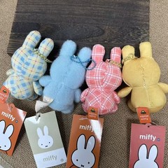 10cm Miffy Korean Limited Edition Checked Plaid Plush Rabbit Keychain Pendant