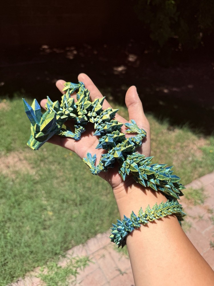 3D Printed Crystal Dragon 21” 60cm Articulated Fidget Toys, Yellow Blue