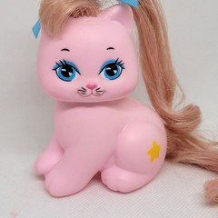 VINTAGE 1989 Mattel Little Pretty Kitty MIMI Pink Cat Long Hair w/ Yellow Star