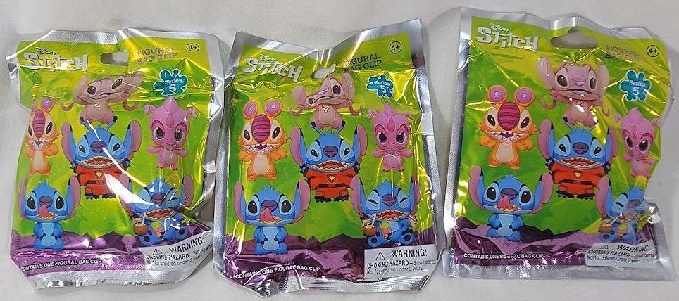 Disney Stitch Series 5 Collectors Figural 3D Bag Clip Blind Bags Lot of 3 New
