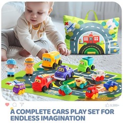bessome Soft Rubber Toy Figure Car for 1 Year Old Boy with Playmat (Storage B…