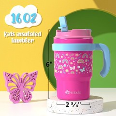 Fimibuke 16oz Kids 3.9 inches wide x 13.3 tall, B1.Pink & Purple