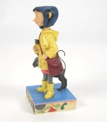 Coraline & Black Cat Heartwood Creek Yellow Raincoat Stone Resin Figure Statue