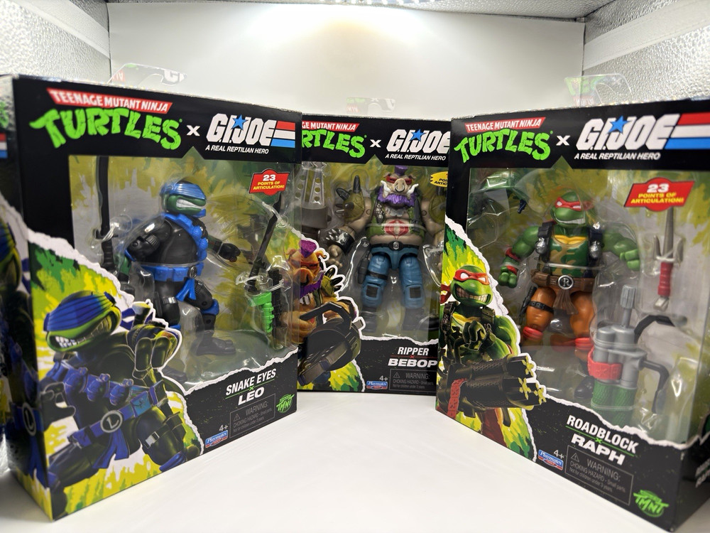 Playmates TMNT x G.I. Joe Boxed Action Figures Lot Snake Eyes Leo, Raph