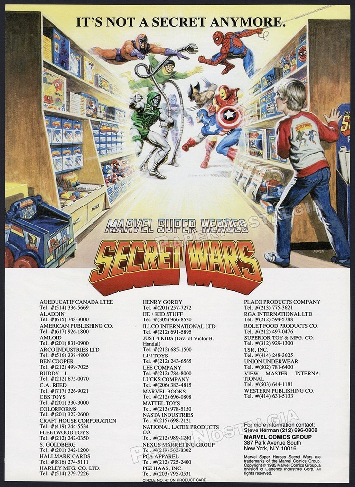 MARVEL SUPER HEROES SECRET WARS – Original 1985 Trade AD / poster – Earl Norem
