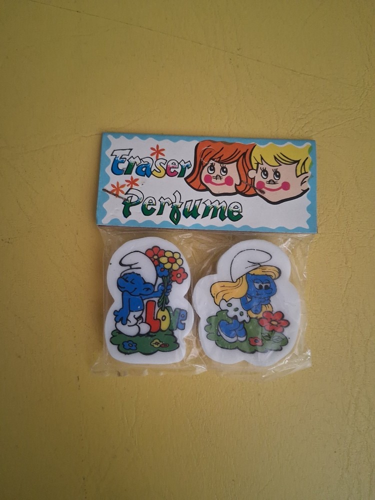 Vintage Smurfs Eraser Twin Pack 1980s NOS