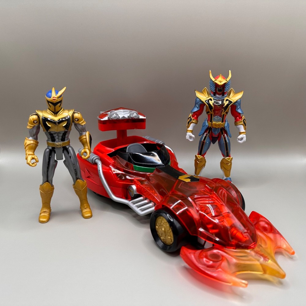 Lot of 3 Power Rangers Mystic Force Gold & Red Rangers with Dragon Racer