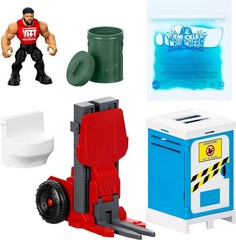 WWE Knuckle Crunchers Backstage Brawl Playset Jey Uso Slim Forklift Port-a-Potty