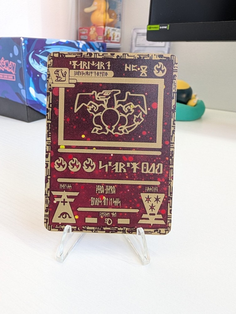 Charizard Red Black Gold Metal Collector Card Textured Unofficial Display