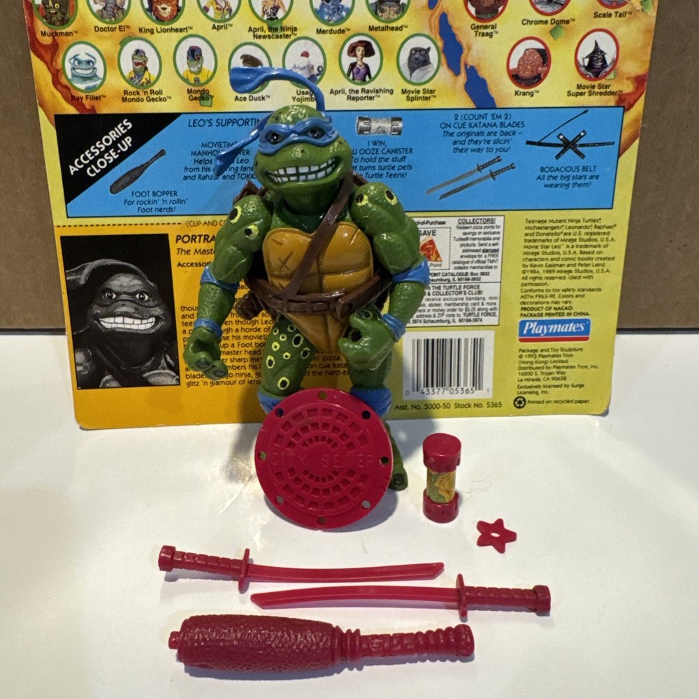 Tmnt RARE 1995 Movie Star Leo Purple/pink Weapon Variant W/card Back Playmates