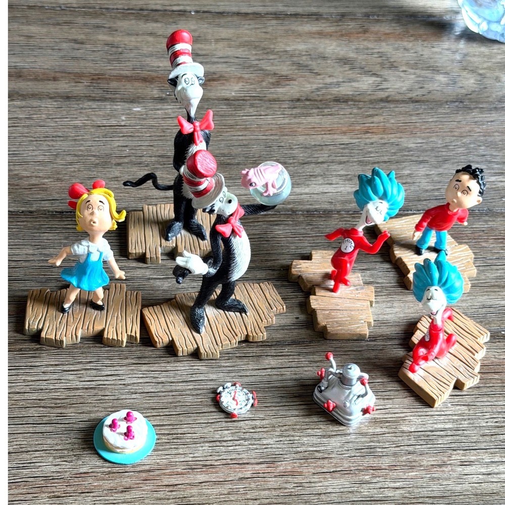 2003 Play Along Dr Seuss Cat in the Hat Movie Figurine Set 9 Piece Lot