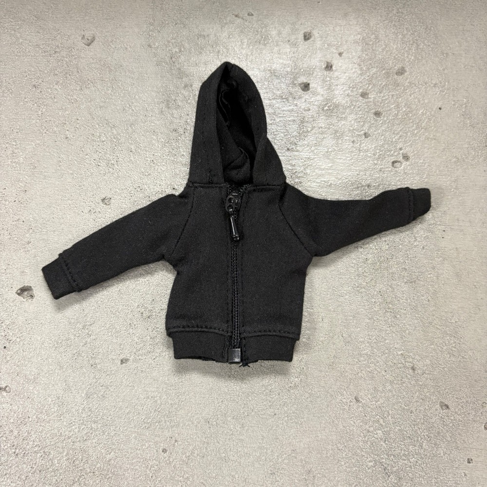 SU-RG-ZPHD-BK: 1/12 Black Fabric Hoodie zipper Jacket for 6 inch muscular body