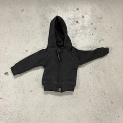 SU-RG-ZPHD-BK: 1/12 Black Fabric Hoodie zipper Jacket for 6 inch muscular body