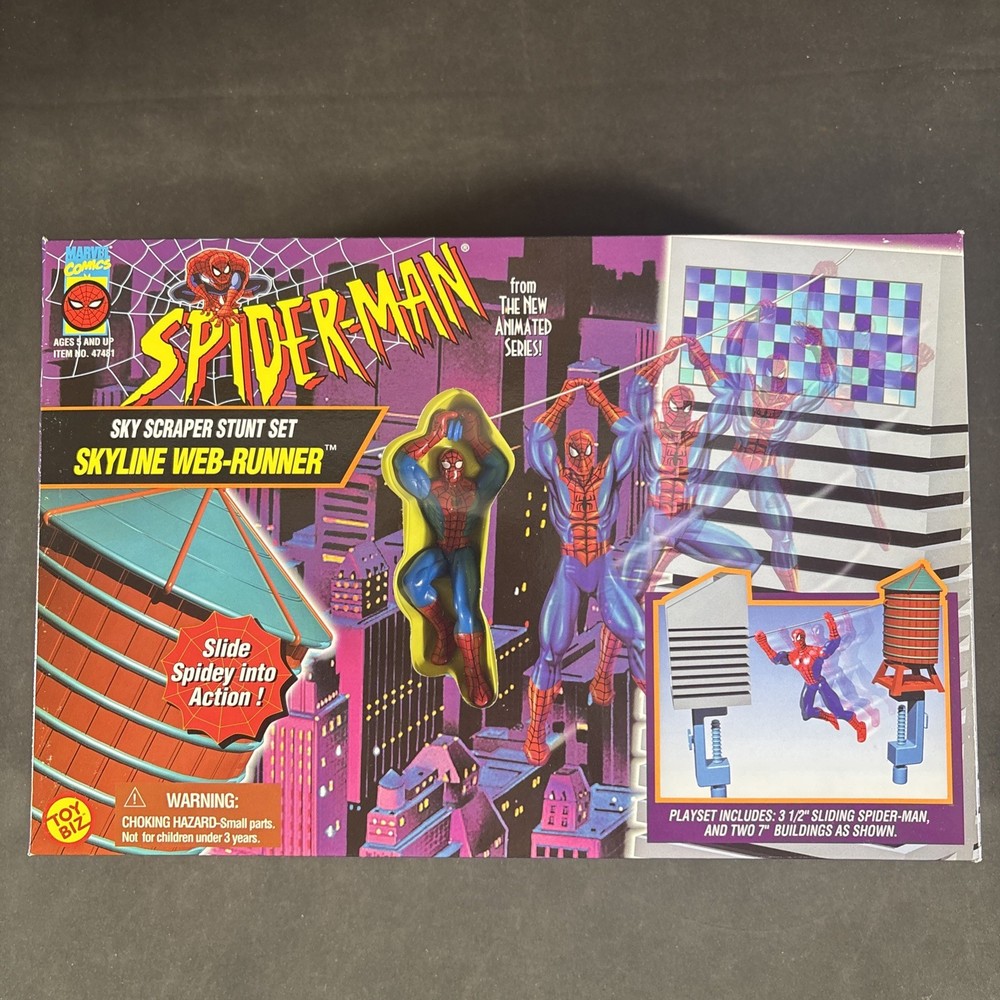 SKYLINE WEB-RUNNER SKY SCRAPER STUNT SET SPIDER-MAN ANIMATED NEW TOY BIZ