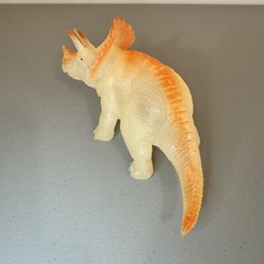 Vintage Opaque Orange Triceratops and Green Apatosaurus Dinosaur Toys