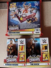 NEW! WWE Knuckle Crunchers Rebound Ring w/ Seth Rollins, The Rock & Roman Reigns