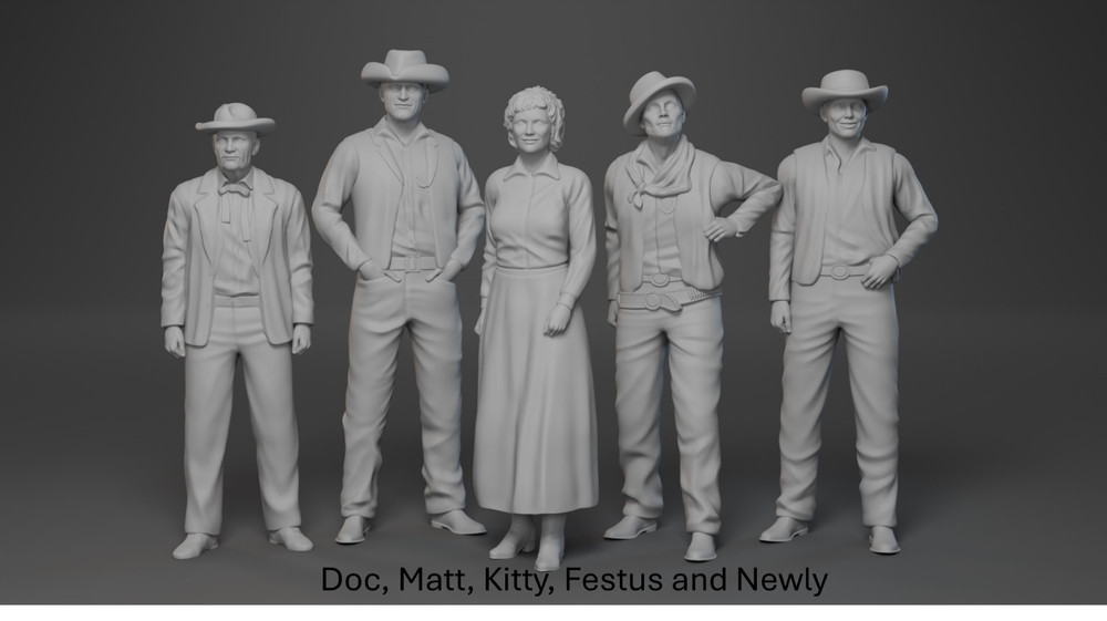 GUNSMOKE TV SHOW 3D Printed 5 Figure Set – Doc Matt Kitty Festus and Newly 1:24