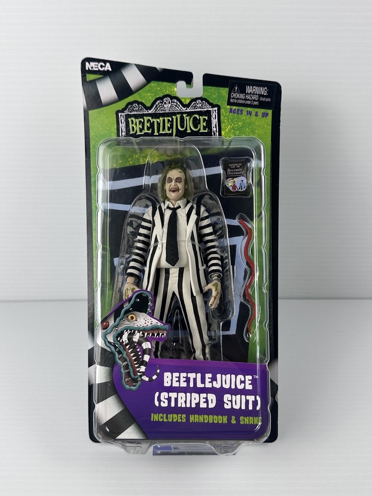 NECA – Beetlejuice (Striped Suit) w/Snake & Book – 7 Inch Figure – New Sealed!!