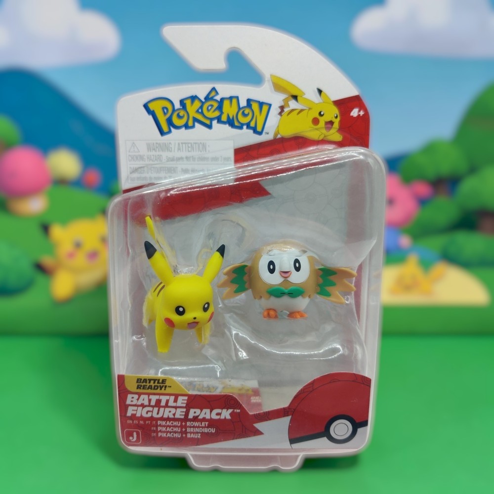 Jazwares Pokemon Battle Figure Pack Pikachu Rowlet Ages 4+ Toys Brand New