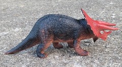 Vintage Triceratops Dinosaur Figure Red Black Hard Plastic 1999