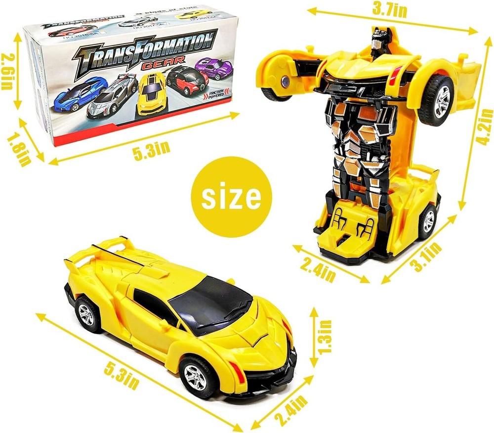 Transformer Robot Cars Friction 2 in 1 Kids Toy Toddler Yellow Color SPORT Car