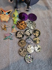 Pokémon Mixed Lot Of Figures, Coins, Pins, Tops Trading Cards