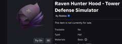 R0BLOX Toy Code – Raven Hunter Hood | With Special Effect