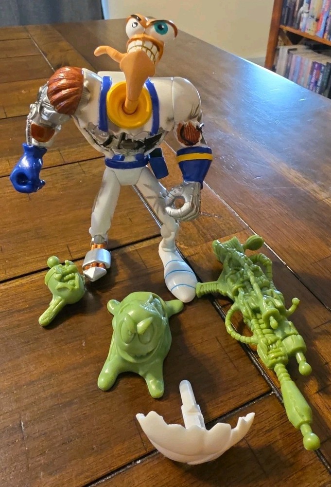 Playmates Toys Earthworm Jim Action Figure 1995 White Blue Beige Plastic Vintage