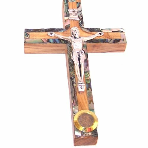 Olive wood Latin Style Crucifix with Mother of Pearls ( 12 cm or 4.8 inches )
