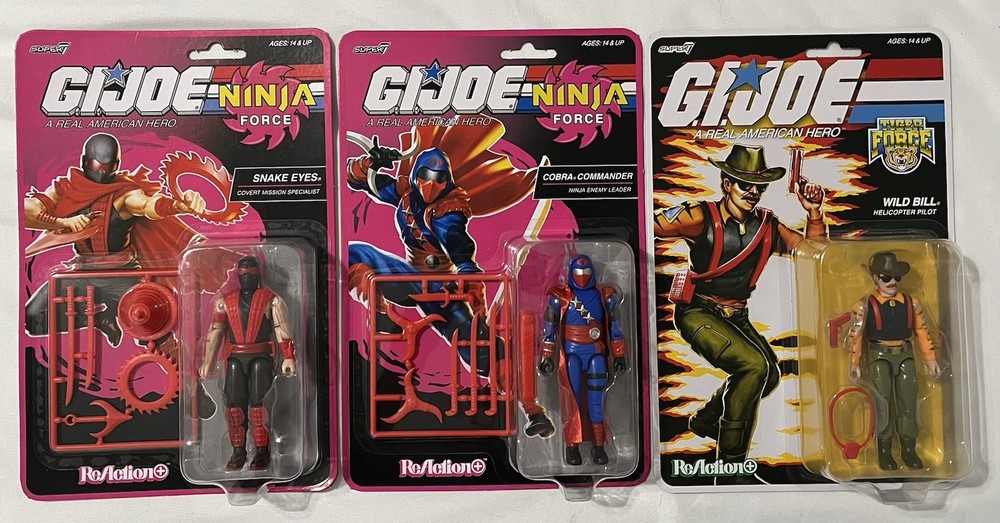 GI Joe Super7 ReAction Ninja Force SNAKE EYES COBRA COMMANDER WILD BILL Figures