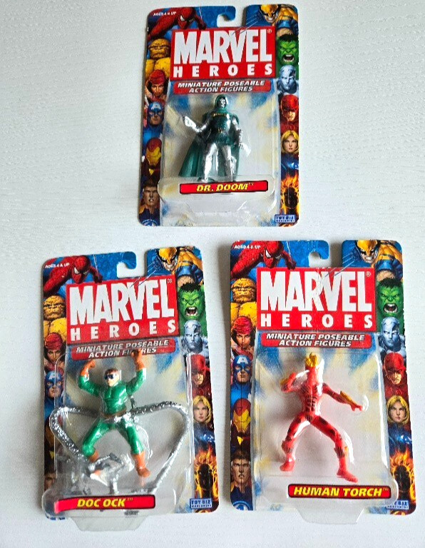 ToyBiz Marvel Heroes Miniature Poseable Action Figures DocOck HumanTorch Dr.Doom