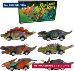 Dinosaur Toy Pull Back Cars, 6 Pack Dino Toys for Kids Ages 3 and Up